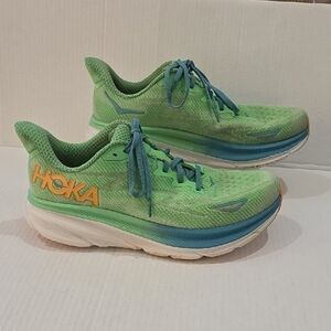 Hoka Clifton 9 Men's  Lime and Teal Sneakers Size 10